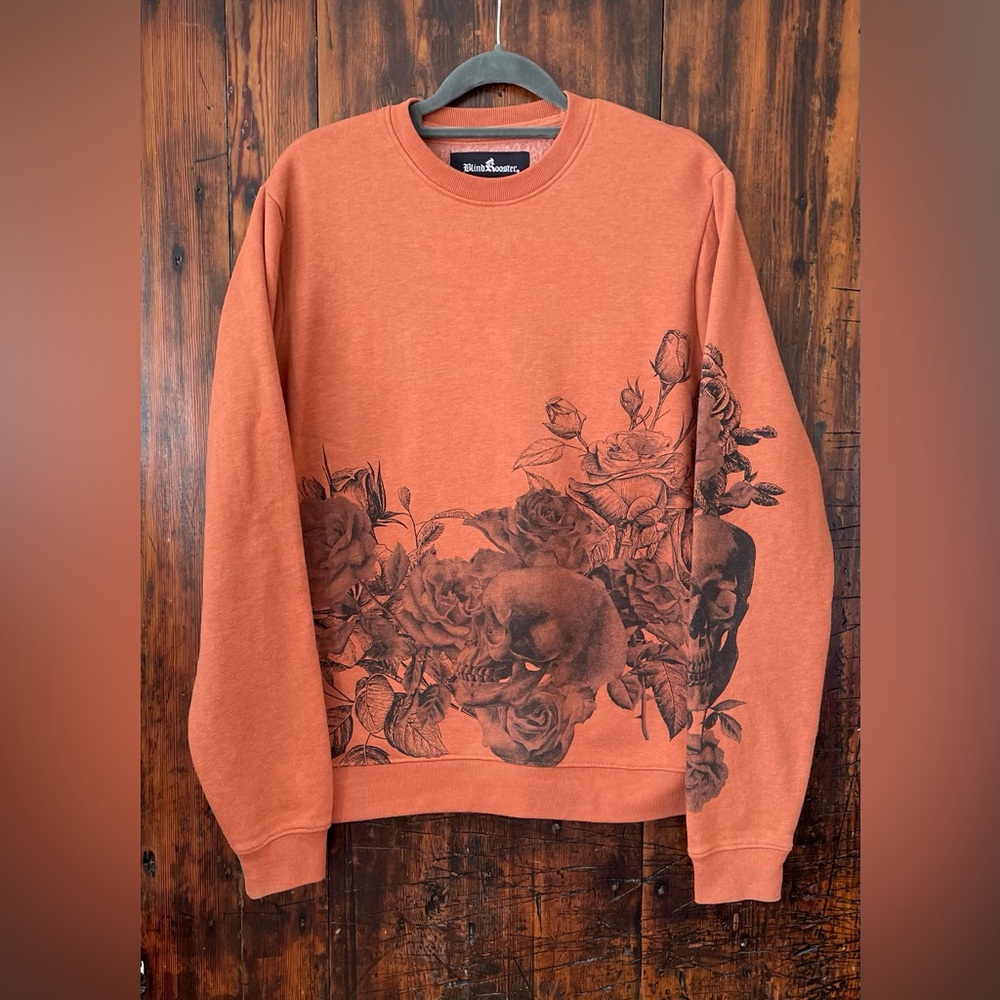 Blind Rooster Unisex  Floral Skull Graphic Crew Neck Sweatshirt Size Small